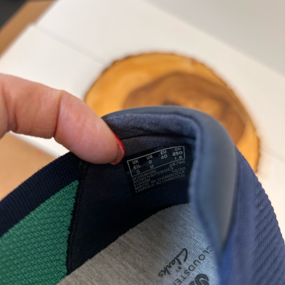 Clarks Cloudsteppers Carly Wish Ballet Navy and Green Flats Women’s Size 9 - Picture 8 of 8